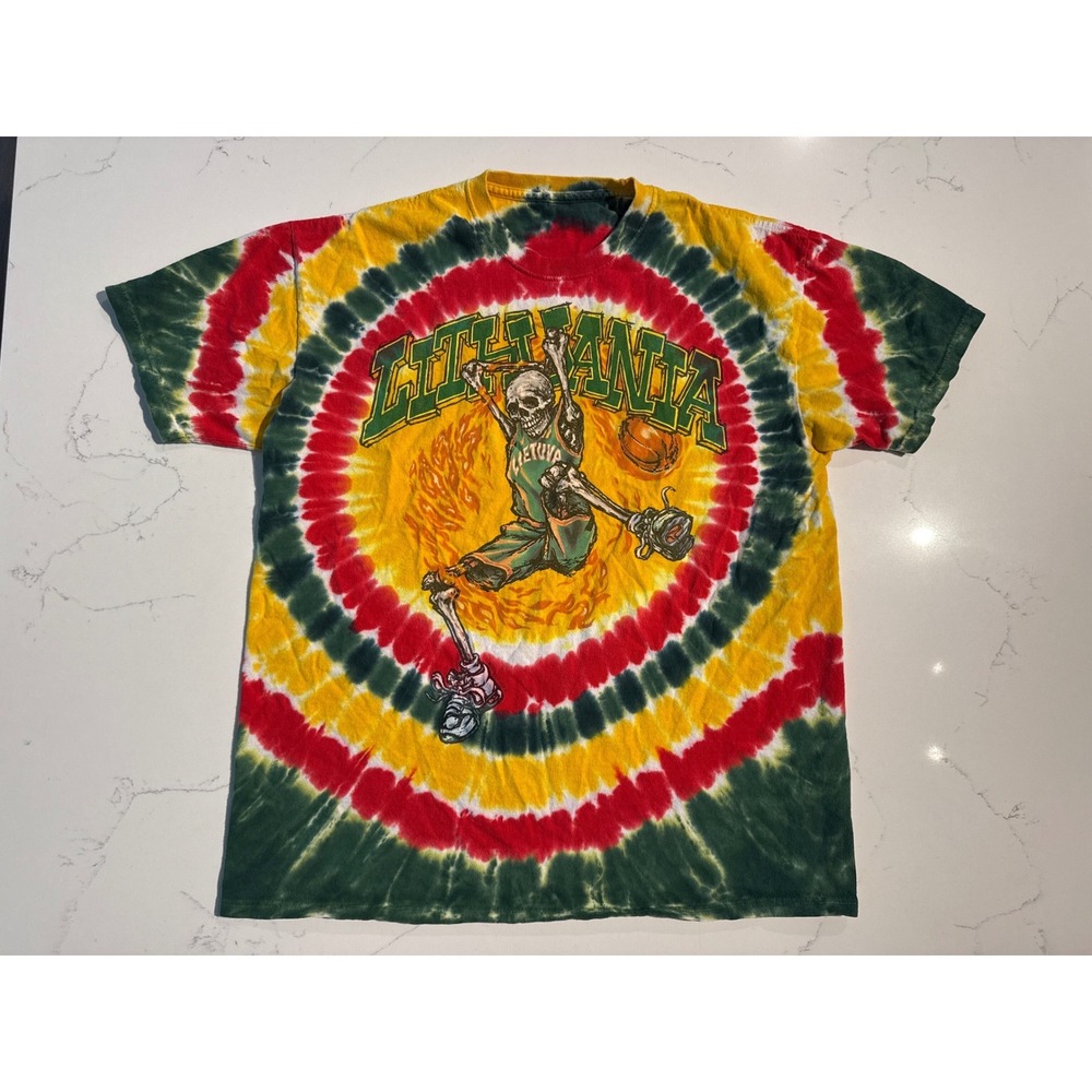 Lithuania Basketball Tie Dye T-Shirt Green Yellow Red